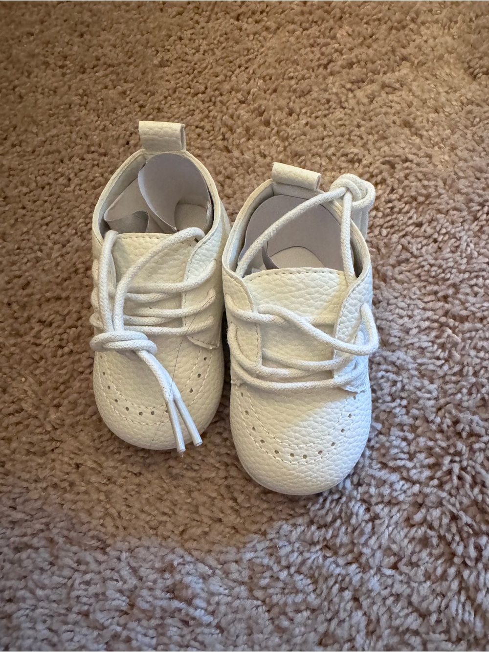 Baby White Textured Lace-Up First Walker Shoes